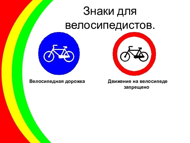 Велосипедная дорожка Движение на велосипеде запрещено Знаки для велосипедистов.