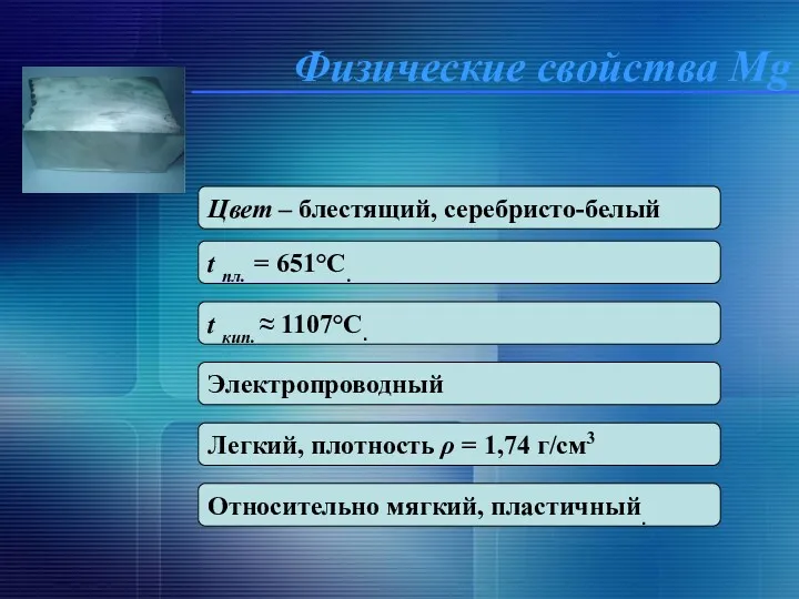 Физические свойства Mg