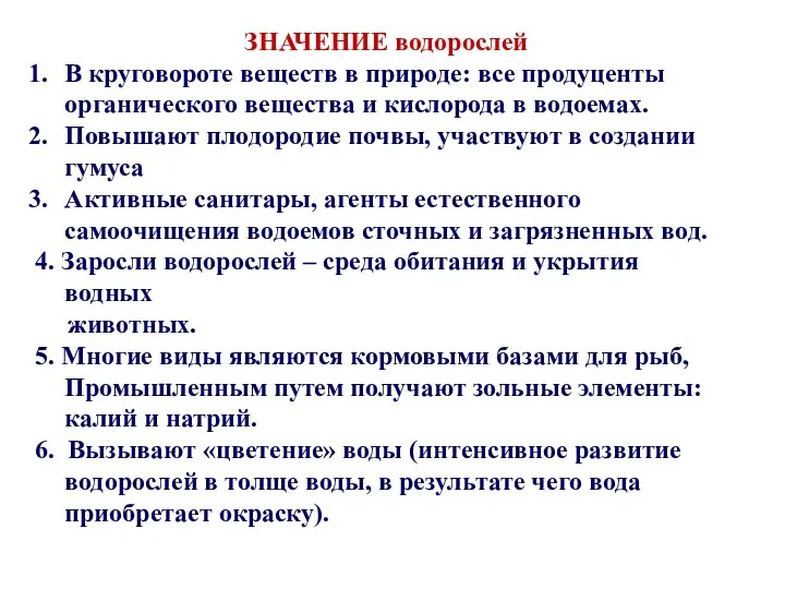 ЗНАЧЕНИЕ водорослей В круговороте веществ в природе: все продуценты органического