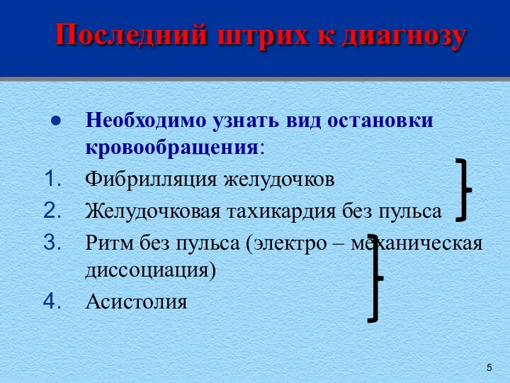 Последний штрих к диагнозу Необходимо узнать вид остановки кровообращения: Фибрилляция