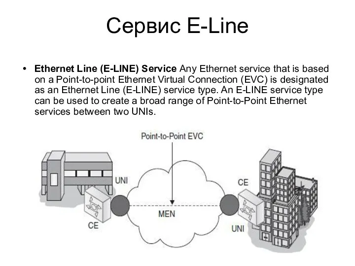 Сервис E-Line Ethernet Line (E-LINE) Service Any Ethernet service that