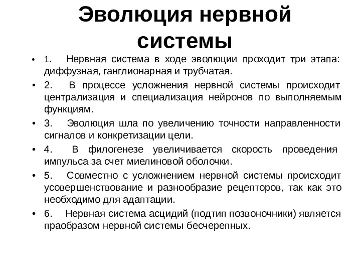 Эволюция нервной системы 1. Нервная система в ходе эволюции проходит три этапа: диффузная,