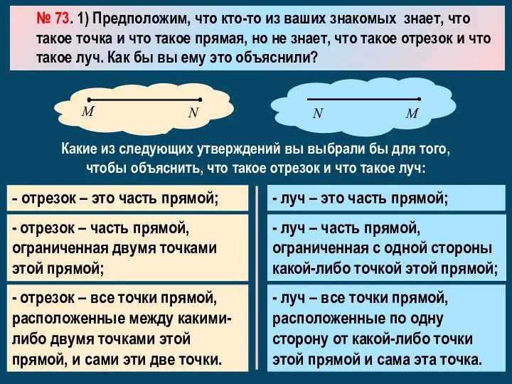 № 73. 1) Предположим, что кто-то из ваших знакомых знает, что такое точка