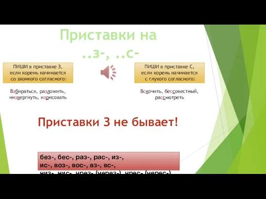 Приставки на ..з-, ..с- ПИШИ в приставке З, если корень