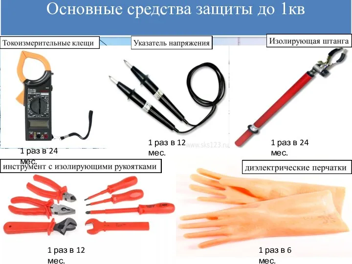 Основные средства защиты до 1кв 1 раз в 6 мес.