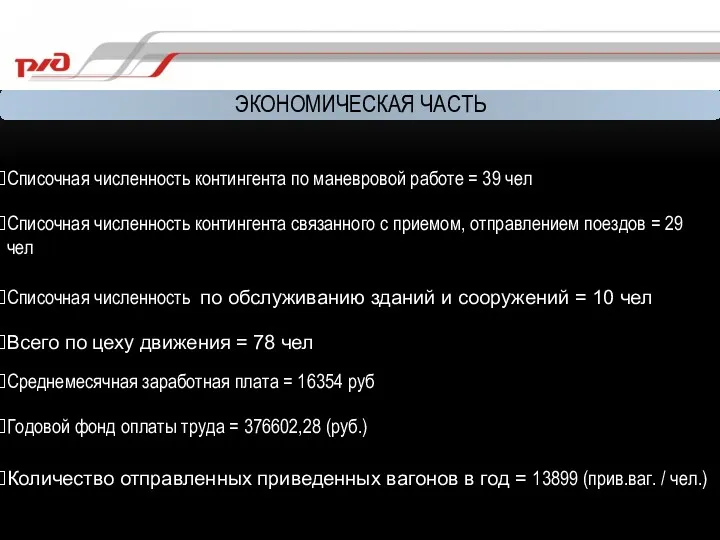 Списочная численность контингента по маневровой работе = 39 чел Списочная