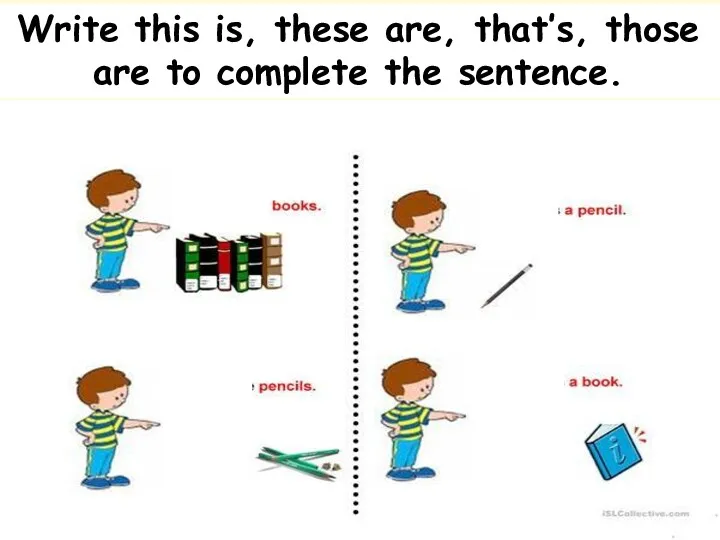 Write this is, these are, that’s, those are to complete the sentence.