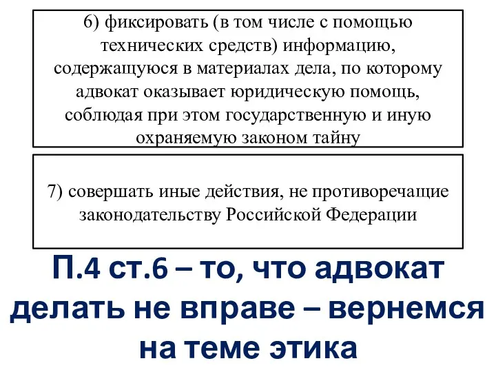 6) фиксировать (в том числе с помощью технических средств) информацию, содержащуюся в материалах