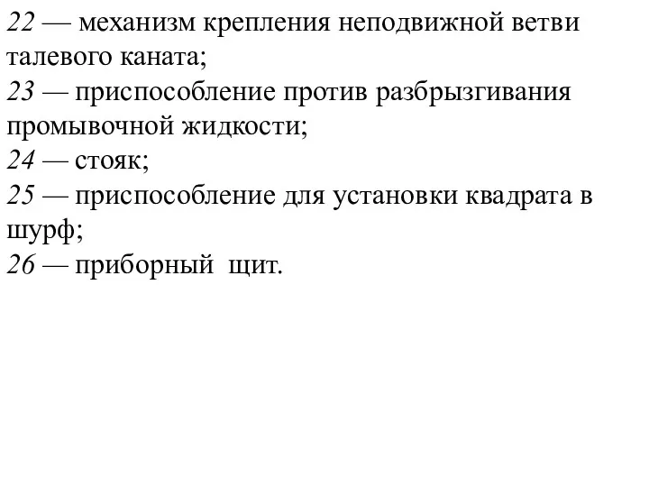 22 — механизм крепления неподвижной ветви талевого каната; 23 —