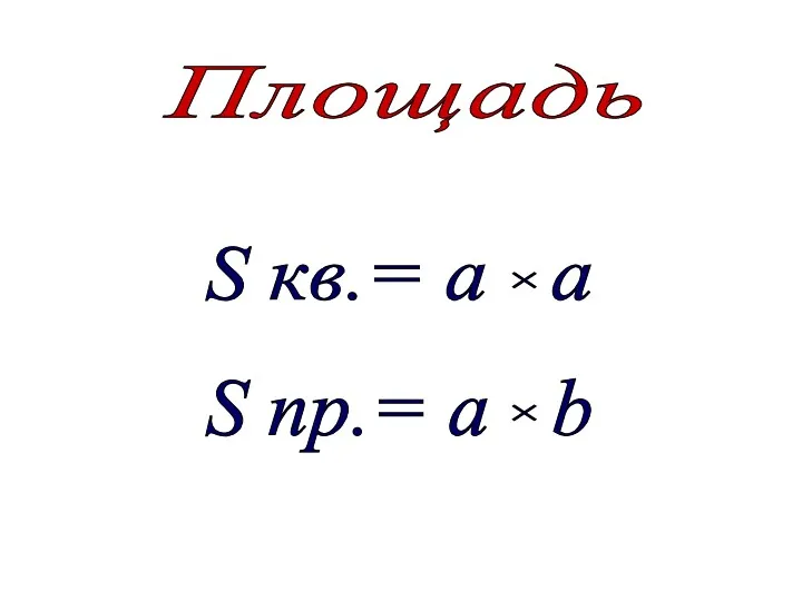 S кв.= а a Площадь × S пр.= а b ×