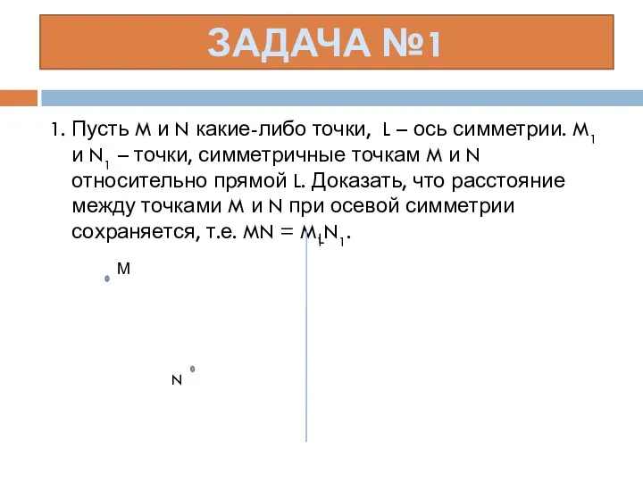 1. Пусть M и N какие-либо точки, L – ось