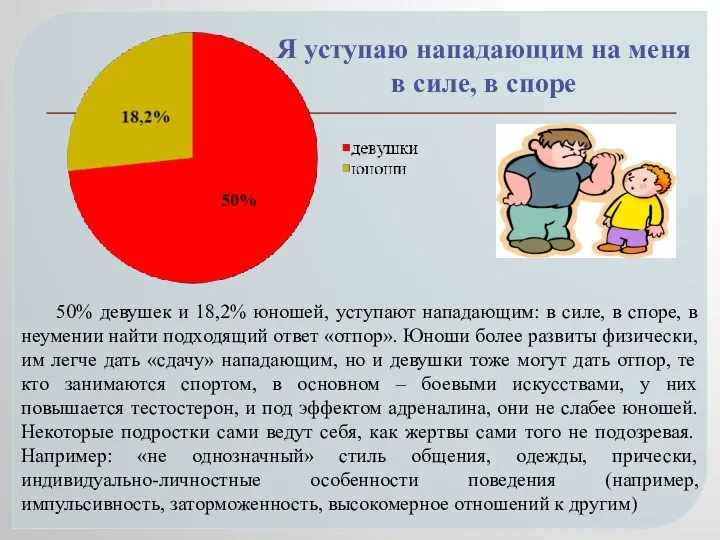 Я уступаю нападающим на меня в силе, в споре 50%