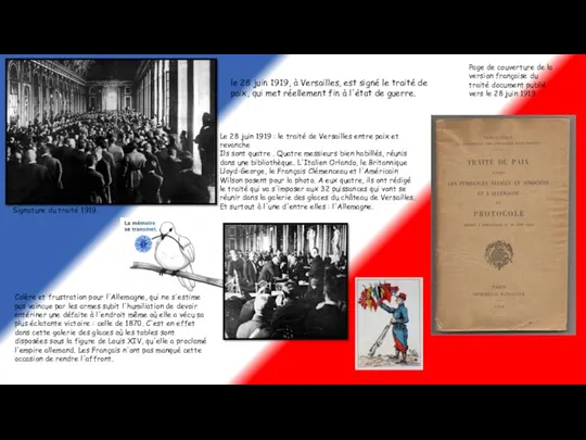 Signature du traité 1919. Page de couverture de la version française du traité