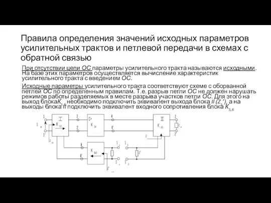 Правила определения значений исходных параметров усилительных трактов и петлевой передачи в схемах с