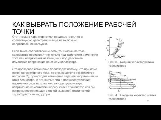 КАК ВЫБРАТЬ ПОЛОЖЕНИЕ РАБОЧЕЙ ТОЧКИ Рис. 3. Входная характе­ристика транзистора Рис. 4. Выходная