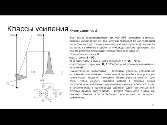 Классы усиления Класс усиления В. Этот класс характеризуется тем, что ИРТ находится в