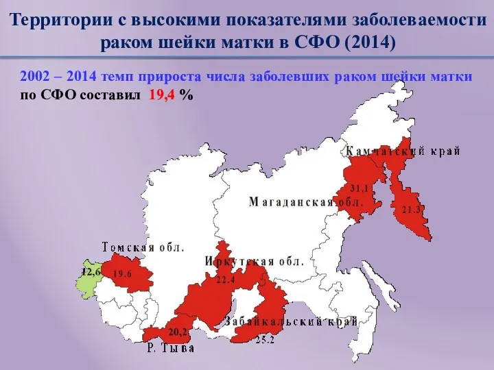 Территории с высокими показателями заболеваемости раком шейки матки в СФО