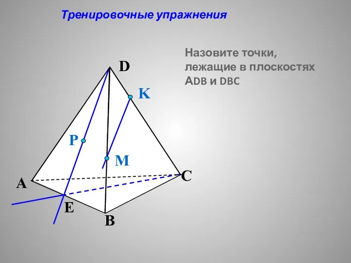 Тренировочные упражнения Назовите точки, лежащие в плоскостях АDB и DBC