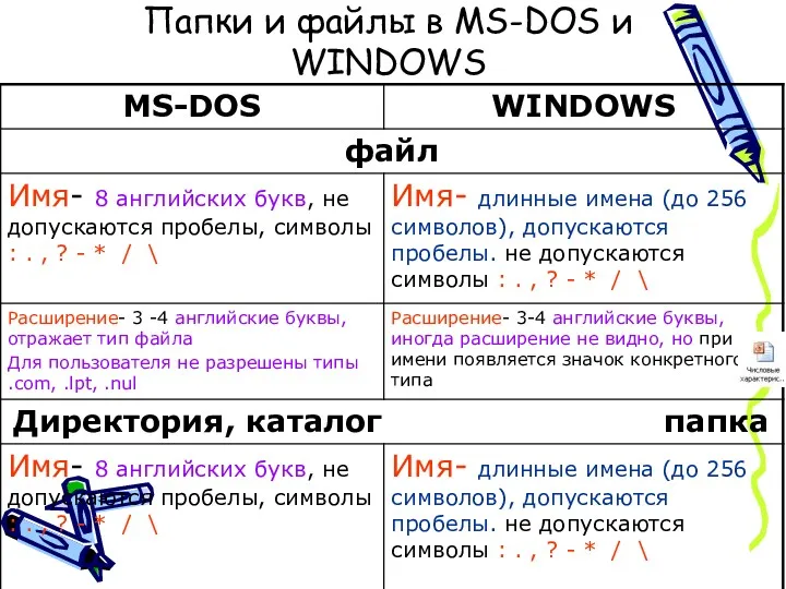 Папки и файлы в MS-DOS и WINDOWS