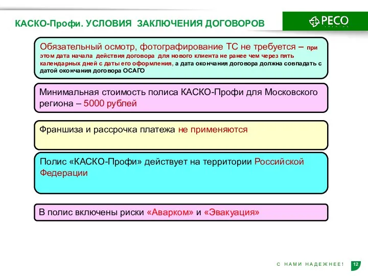 КАСКО-Профи. УСЛОВИЯ ЗАКЛЮЧЕНИЯ ДОГОВОРОВ Обязательный осмотр, фотографирование ТС не требуется