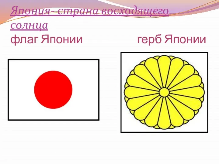 Япония- страна восходящего солнца флаг Японии герб Японии