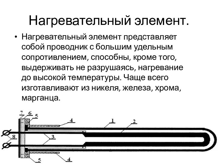 Нагревательный элемент. Нагревательный элемент представляет собой проводник с большим удельным