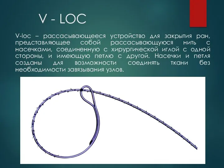 V - LOC V-loc – рассасывающееся устройство для закрытия ран,