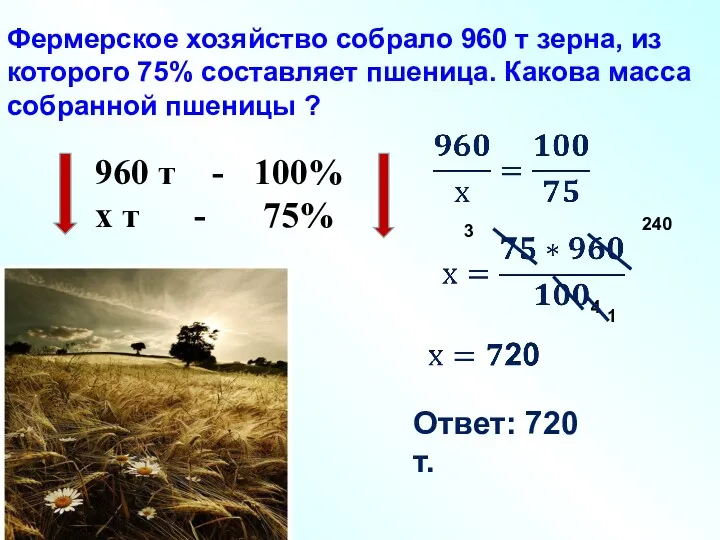 960 т - х т - 100% 75% 4 3 Ответ: 720 т.