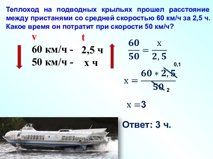 v 60 км/ч - 50 км/ч - t 2,5 ч х ч 2