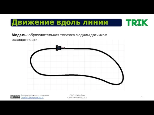 Движение вдоль линии Модель: образовательная тележка с одним датчиком освещенности.