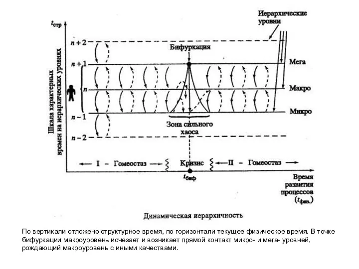 По вертикали отложено структурное время, по горизонтали текущее физическое время.