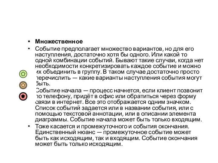 Множественное Событие предполагает множество вариантов, но для его наступления, достаточно