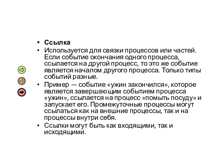 Ссылка Используется для связки процессов или частей. Если событие окончания