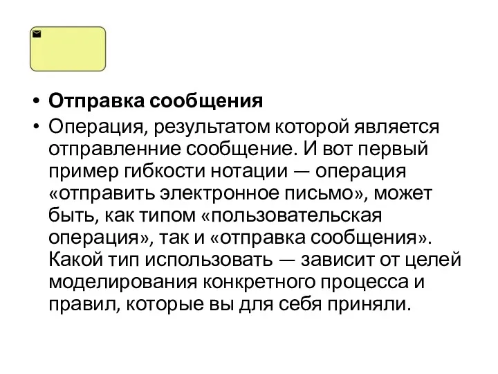 Отправка сообщения Операция, результатом которой является отправленние сообщение. И вот