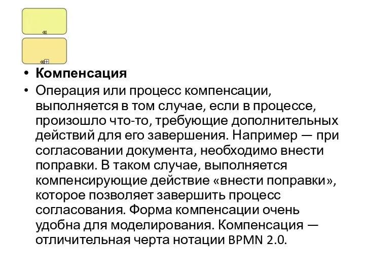 Компенсация Операция или процесс компенсации, выполняется в том случае, если