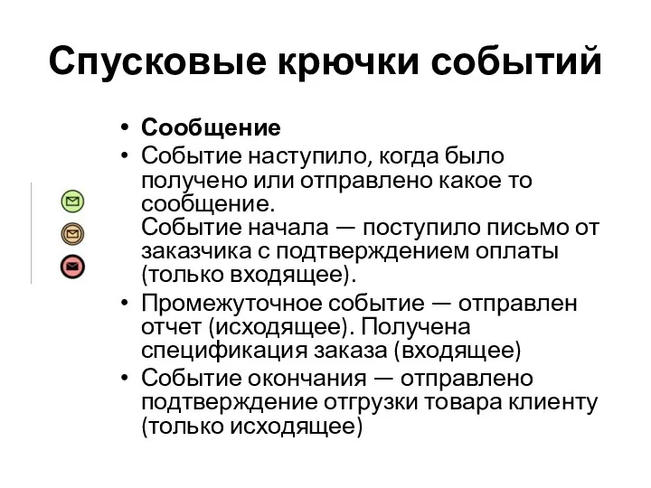 Спусковые крючки событий Сообщение Событие наступило, когда было получено или