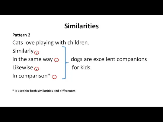 Similarities Pattern 2 Cats love playing with children. Similarly ,