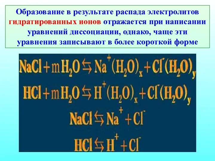 Образование в результате распада электролитов гидратированных ионов отражается при написании