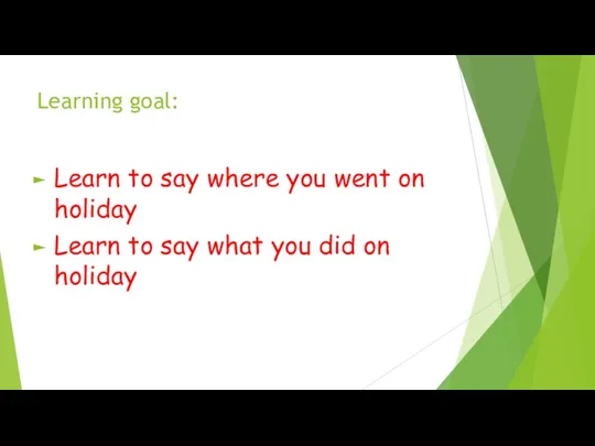 Learning goal: Learn to say where you went on holiday