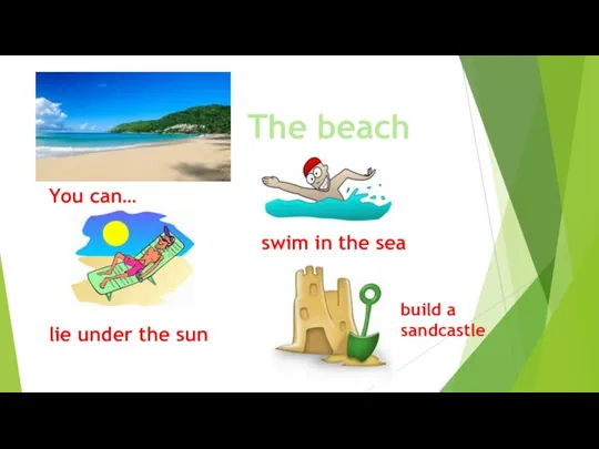 The beach You can… lie under the sun swim in the sea build a sandcastle