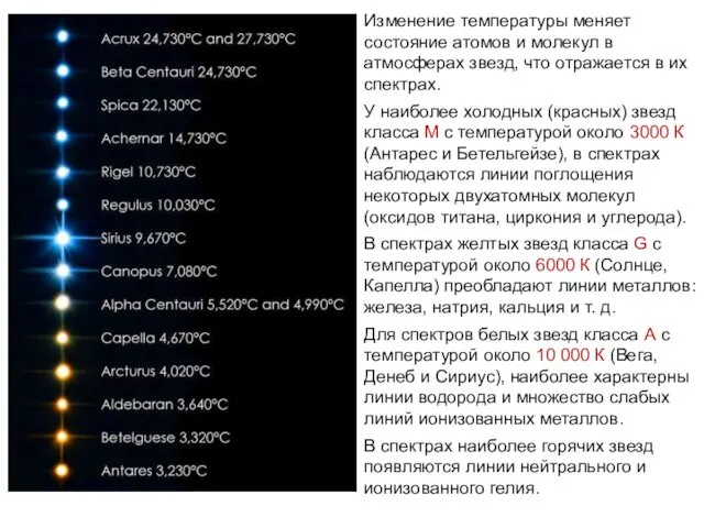Изменение температуры меняет состояние атомов и молекул в атмосферах звезд,