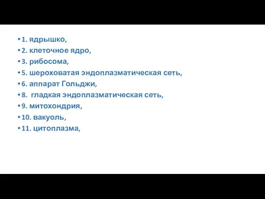 1. ядрышко, 2. клеточное ядро, 3. рибосома, 5. шероховатая эндоплазматическая