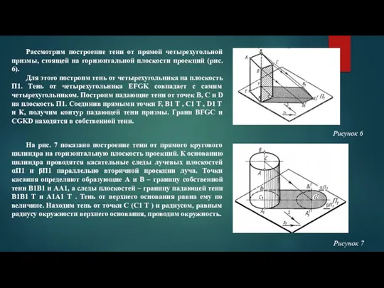 Рассмотрим построение тени от прямой четырехугольной призмы, стоящей на горизонтальной