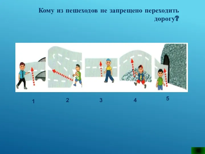 Кому из пешеходов не запрещено переходить дорогу? 1 5 2 3 4