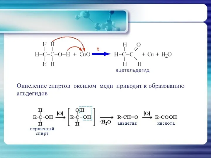 Окисление спиртов оксидом меди приводит к образованию альдегидов