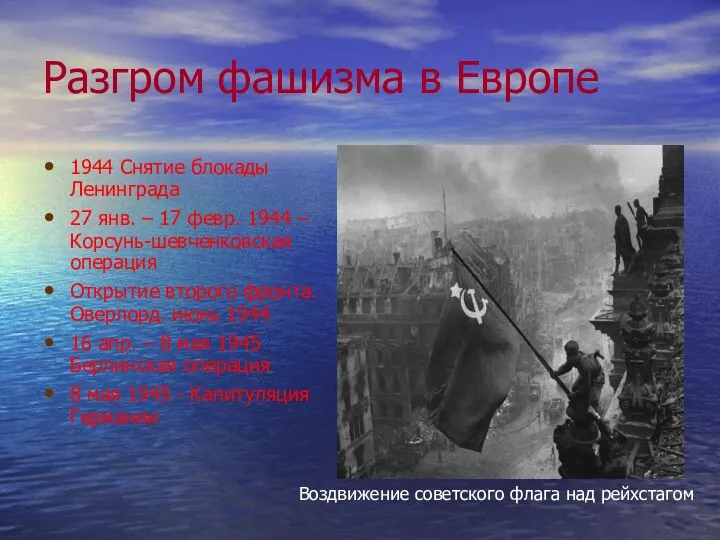 Разгром фашизма в Европе 1944 Снятие блокады Ленинграда 27 янв.