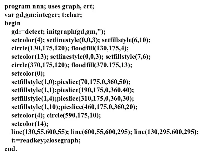 program nnn; uses graph, crt; var gd,gm:integer; t:char; begin gd:=detect;