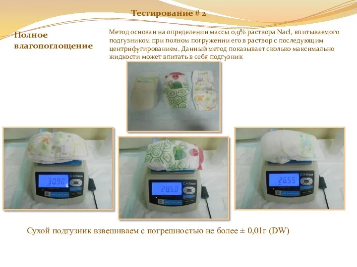 Тестирование # 2 Метод основан на определении массы 0,9% раствора