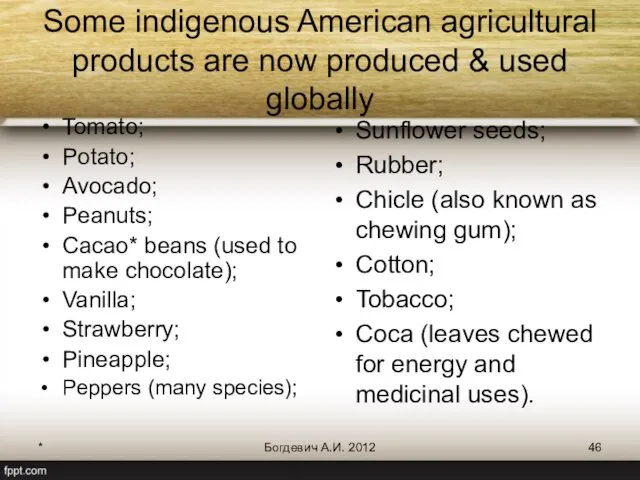 Some indigenous American agricultural products are now produced & used