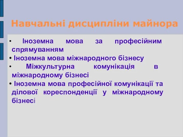 Навчальні дисципліни майнора Іноземна мова за професійним спрямуванням Іноземна мова